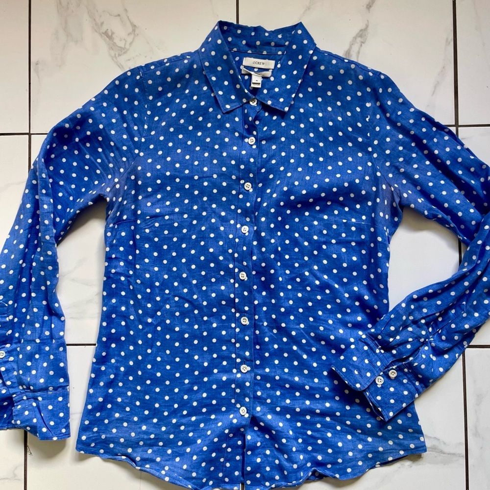 J. Crew Blue Polka Dot Button Down Shirt